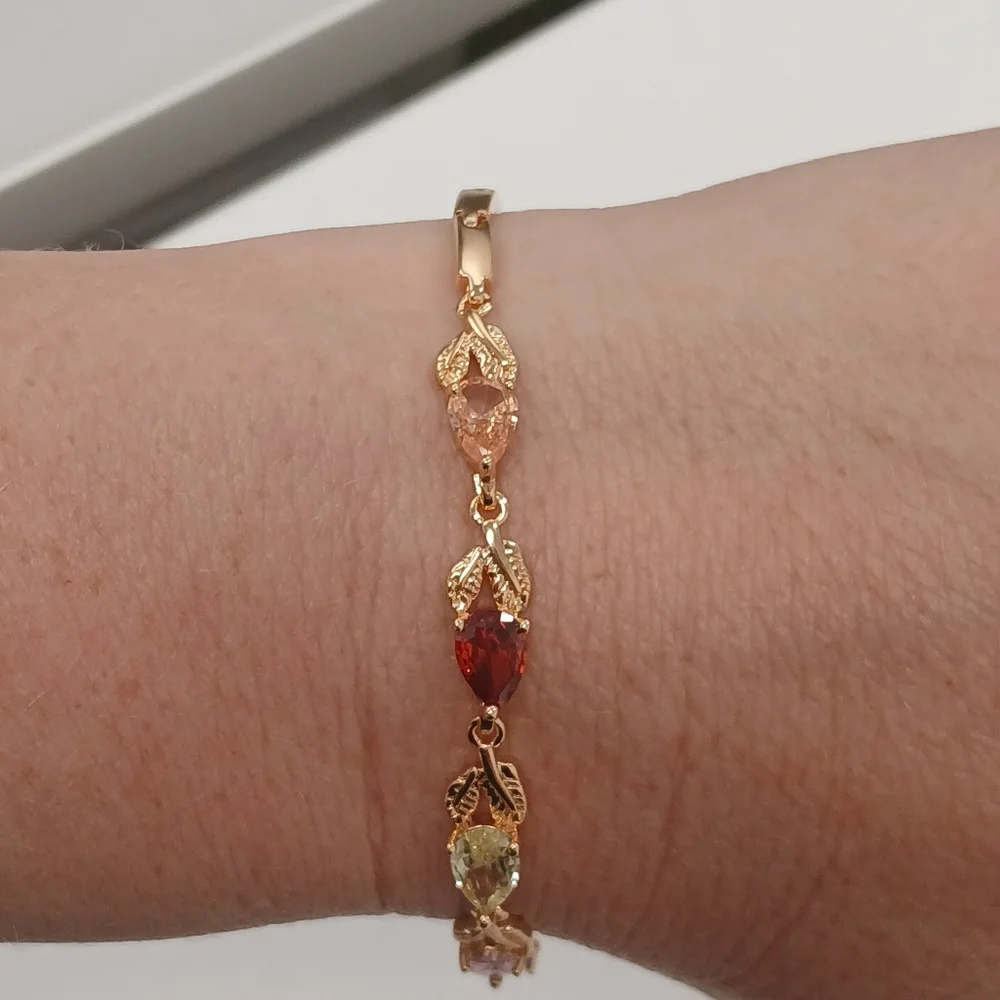 New 18k Goldplated Multi-Color Gemstone Forest Vine Bracelet - Picture 2 of 12